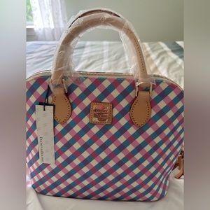 Dooney & Bourke pink and blue plaid satchel NWT
